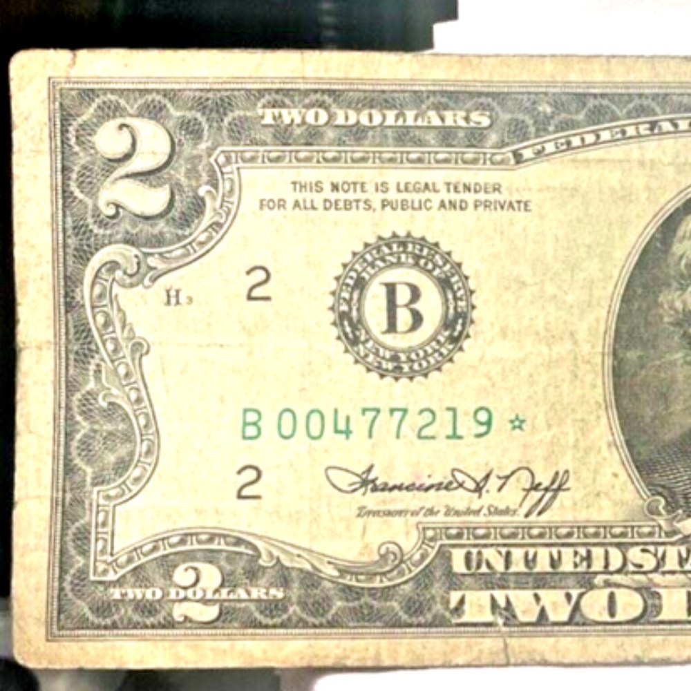 1976 $2 New York Two Dollar Bill STAR Note Low # 00477219-well circulated